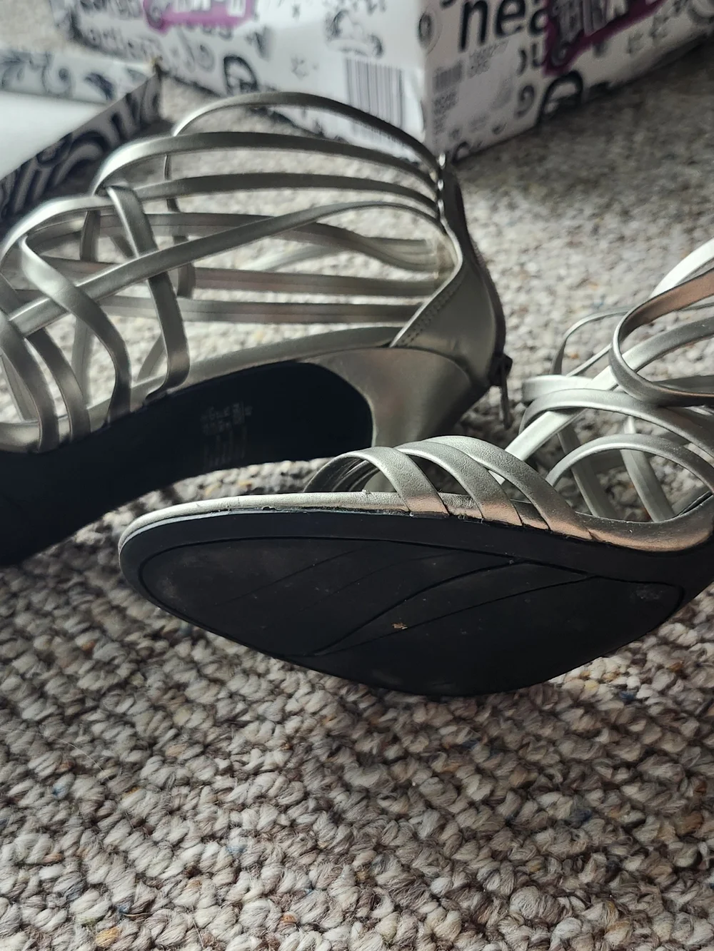 FIONI Clothing Silver Lace-Up Strappy Heels